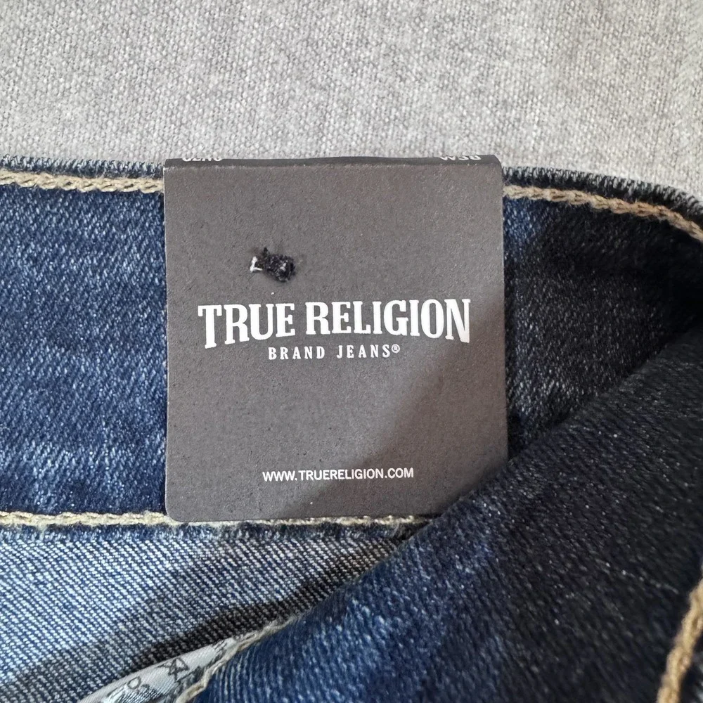 True Religion Jeans Mens 38X32 Geno Relaxed Slim‎ SN Flap Denim Medium Wash